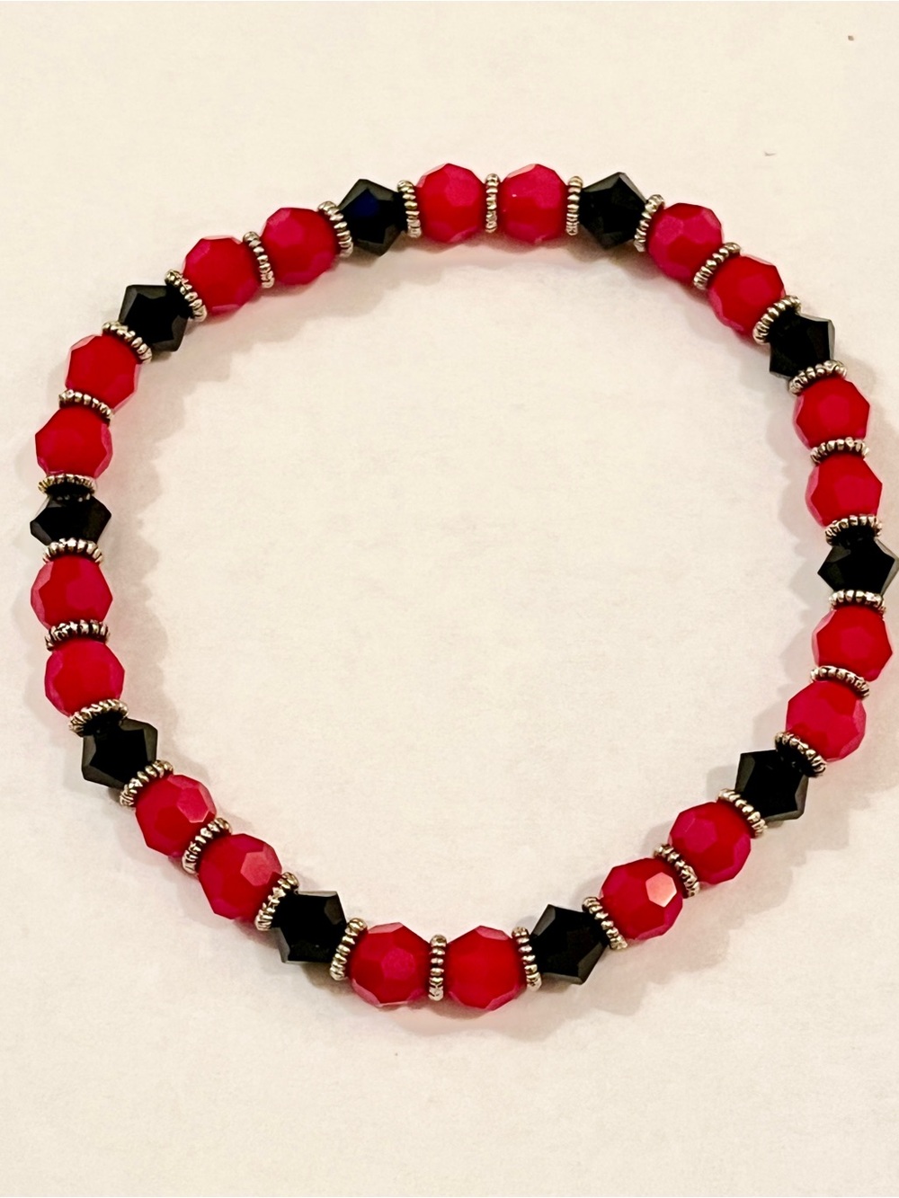 Bold Red and Black Beaded Stretch Bracelet - Women's Jewelry
